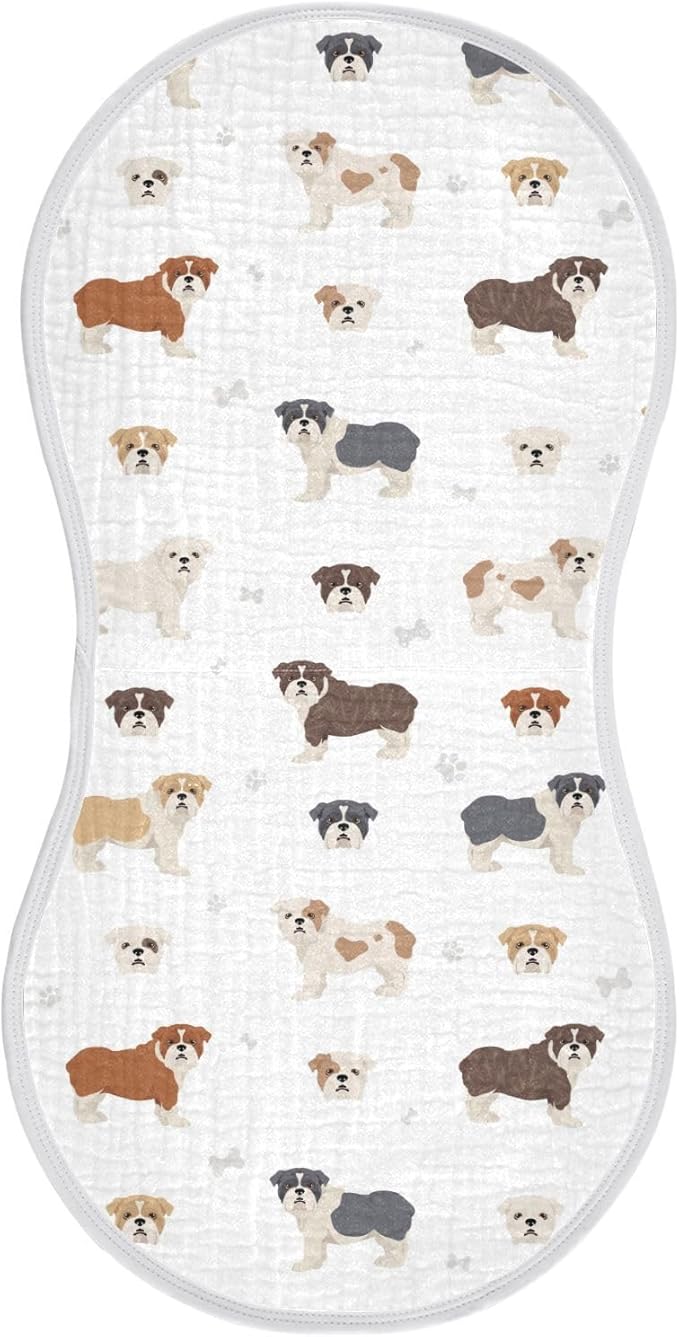 vvfelixl Muslin Burp Cloths Different English Bulldog Baby Washcloths for Baby Girl Boys 2 Pack