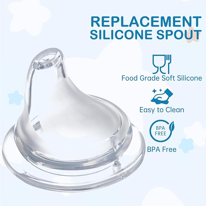 4Pack Replacement Silicone Spout Compatible with NUK, Soft Spout Replacement for NUK Active and Learner Cups, Easy Transition from Bottle to Cup, No Spill for Sippy Cup Nipples