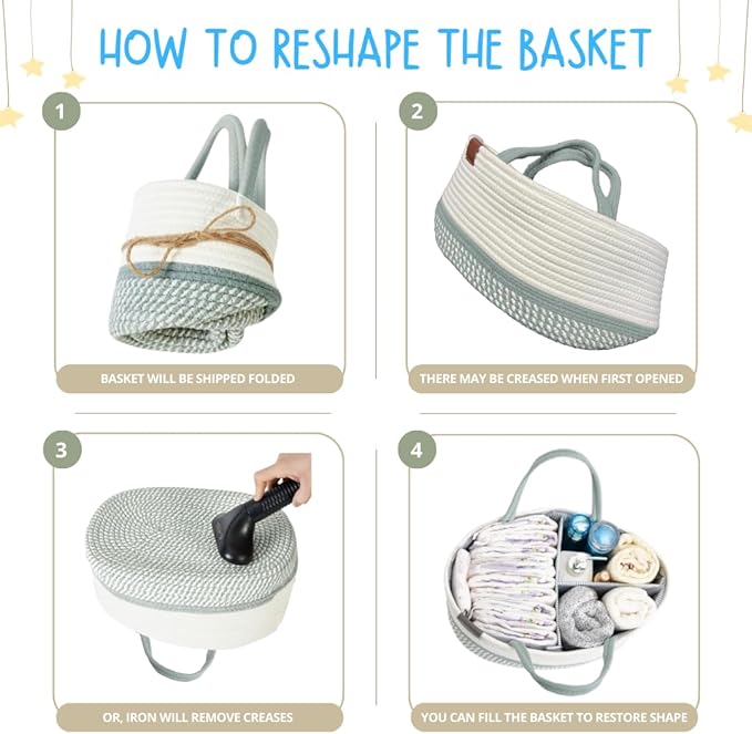 DECOMOMO XL Baby Caddy Organizer, Mother's Day Diaper Caddy Basket, Baskets for Baby Shower Gifts (Sage Green & White, Extra Large)