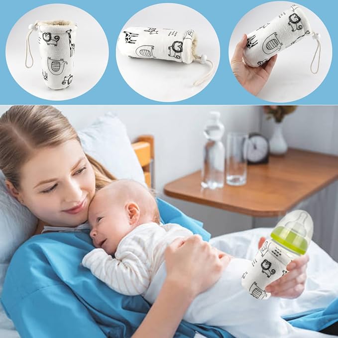 Infant Bottle Cover Thick Lambswool Keep Warm Baby Drinking Sleeve with Lanyard Baby Glass Bottle Insulator Soft Baby Bottle Protector for 300ml Bottle,2Pcs White