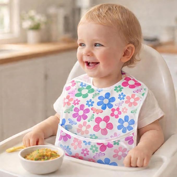 PandaEar 5 Pack Baby Bibs for Boys & Girls, Waterproof Adjustable Mealtime Bibs for Toddler 6-24 Months, Lightweight Soft