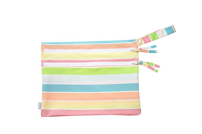 BapronBaby Rainbow Stripes Wet Dry Bag - Waterproof Two Zipper Pockets - Reusable for Mealtime, Diapers, Stroller, Snacks, Swimsuits - Machine Washable - 11" x 9"