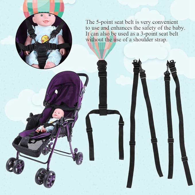 5 Point Child Seat Belt Harness Universal Adjustable Strap Baby Stroller Pushchair Rotating Protection