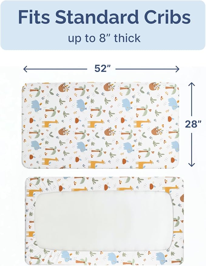 Baby Crib Sheets for Boys & Girls - Pack of 2 Fitted Microfiber Crib Sheets for Standard Crib & Toddler Mattress - Soft, Breathable and Wrinkle Free - Machine Washable - Oeko Tex - 52x28x8in - Safari