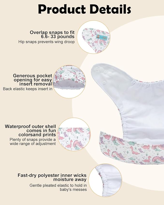 ALVABABY Baby Cloth Diapers 6 Pack with 12 Inserts Cloth Diaper Covers Adjustable Washable Reusable for Baby Girls and Boys 6DM139A