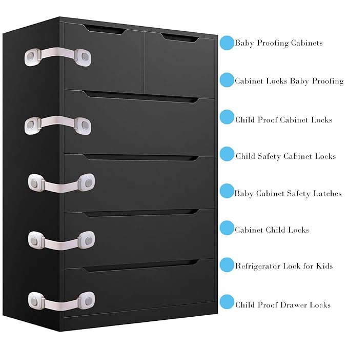 Fursafe&Q Baby Cabinet Locks, Child Safety Cabinet Proofing -Child Safety Strap Locks Adhesive Drawer Fridge Ovens Door Toilet Latches No Drill Multi-Purpose for Furniture Kitchen Lock (Grey, 2Pack)