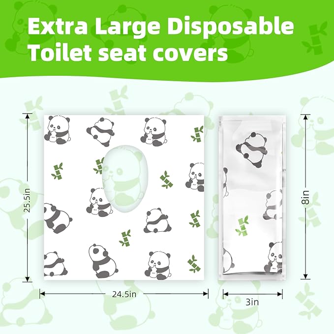 Upgraded Disposable Toilet Seat Covers (20 Pack) - Waterproof, Cute Panda Print, Travel-Friendly Individual Packs, Suitable for Kids & Adults, Perfect for Toddlers’ Potty Training in Public Restrooms
