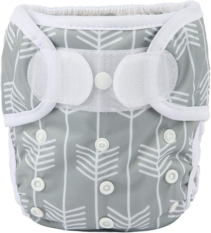 Baby Cloth Diaper Cover Nappy Hook and Loop Double Gusset 6.6lbs to 33lbs (Grey Arrow) One Size