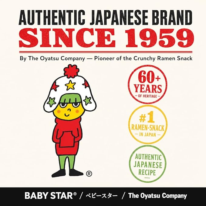Baby Star Crunchy Ramen Snack Tiny Tonkotsu Flavor, 2.46 oz, Japanese Crispy Noodle Treat, Spicy Savory Taste, Asian Food for Kids and Adults
