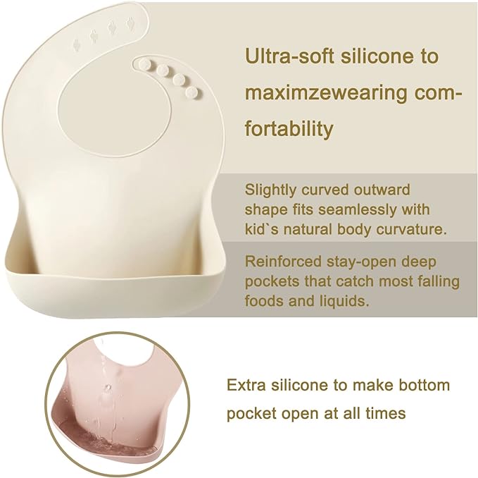 PandaEar Set of 3 Silicone Baby Bibs, Waterproof Soft Adjustable Bibs for Babies Toddlers 10-72 Months