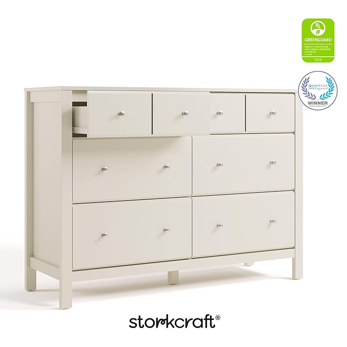 Storkcraft Horizon 6 Drawer Dresser (Frosted Oat) – GREENGUARD Gold Certified Dresser for Nursery & Kids’ Room, Modern Storage with Interlocking Drawer System