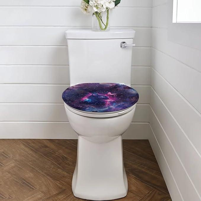 Toilet Lid Covers Soft Flannel Fabric Toilet Lid Cover Starry Cat Print Toilet Lid Cover Breathable Toilet Seat Covers for Bathroom Soft, Dustproof Seat Covers Keep Clean