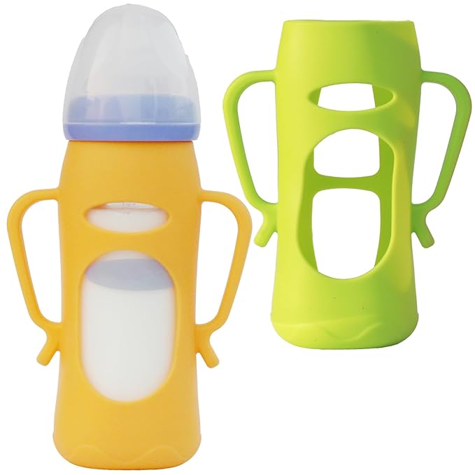 Anti-Slip Silicone Handle Cover for Anti-Colic Glass Baby Bottles – 8oz, 4-Pack | Ergonomic Grip Support