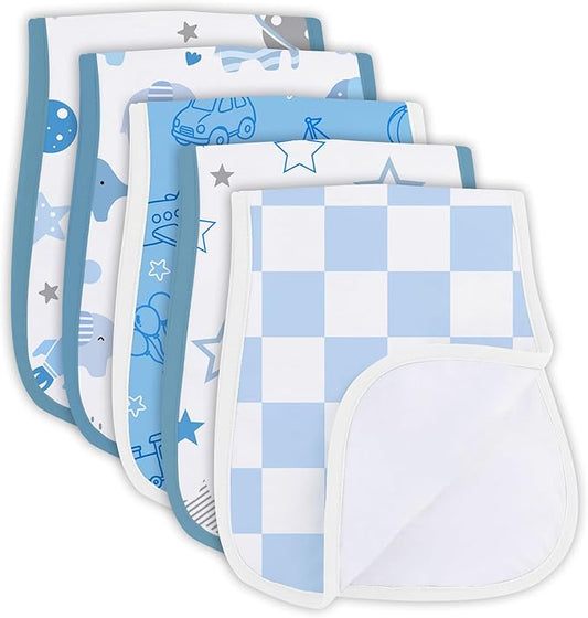 5 Pack Burp Cloths Organic Cotton, Blue Baby Burp Cloths Boy Girl, Absorbent Baby Burping Cloth, Soft Burping Cloth Set for Feeding, New Mom Gifts for Newborns Essentials Gift Set, 19”x9”