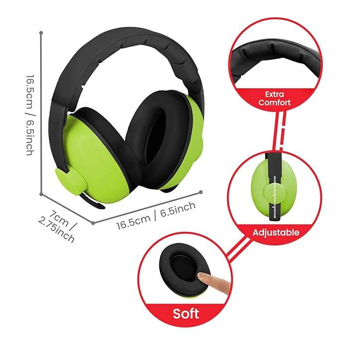 Baby Headphones for Noise Protection - Infant Ear Muffs Noise Protection - Toddler Noise Cancelling Headphones - Baby Ear Protection for 0 to 36 Months, Adjustable - Green