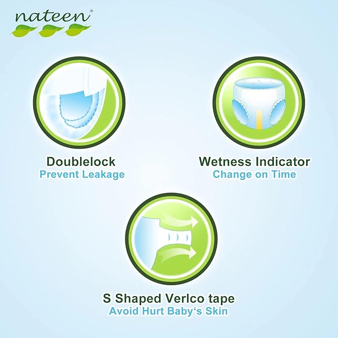 Nateen Premium Baby Diapers, Overnight Use Disposable Diapers for Sensitive Skin, Ultra Thin Diapers with Comfortable Fit. (Size 3 (Medium), 144, Count), White
