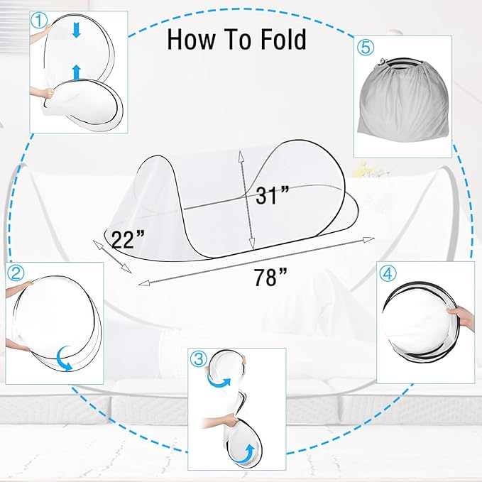 Akiky Large Pop up Mosquito Tent Portable Mosquito Net for Bed Camping Travel Outdoor 2PC Foldable Netting Mesh Tent Canopy for Adults Baby Bedroom