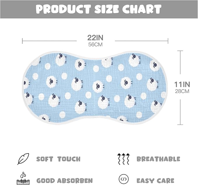 Muslin Burp Cloths for Baby Boys and Girls - 1-Pack Ultra Absorbent Sheep Muslin Washcloths, Newborn Towel, Milk Spit Up Rags, Burp Cloth Bib for Unisex, 22 x 11 Inch