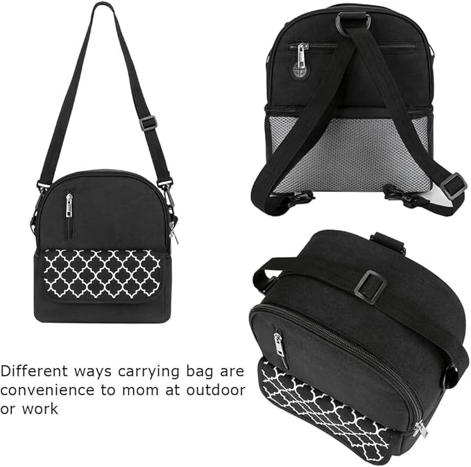 Breast Pump Bag - Small Size Cooler and Moistureproof Backpack Double Layer for Mother Baby Bottle Breast Milk Pump Outdoor Working Backpack Lunch Bag (Black)