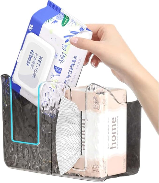 Wall-Mounted Wipes Dispenser Holder – Adhesive-Acrylic Storage Box for Kitchen, Bathroom & Bedroom – Flushable Wet Wipes Container (A)