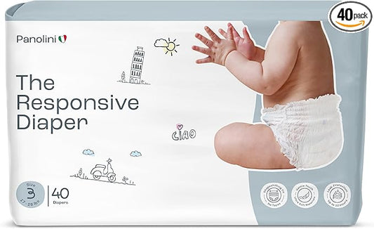 The Responsive Diaper Size 3 (17-28 Ibs), 40 Ct Italian Premium Design, No-Tape Flexible Fit Pull-Up Disposable Diapers for Babies, Soft, Unscented & Hypoallergenic, 12 Hrs Leak Protection