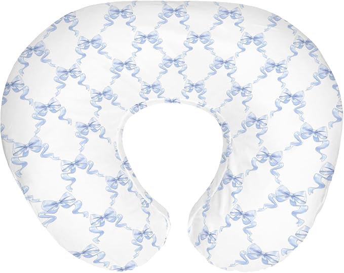 Blue Bows Ribbon Baby Nursing Pillow Covers for Boy Girl Pastel Blue Ribbons Nursing Pillow Slipcovers for Breastfeeding Pillows Watercolor Bows Soft Stretchy Removable Covers for Newborn Infant