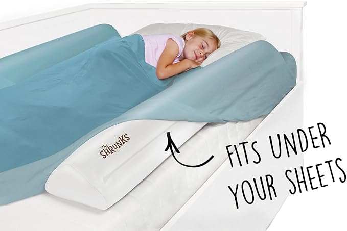 (2-Pack) Shrunks Inflatable Bed Rail for Toddlers | Travel Bed Rail for Kids, Adults, and Elderly | Portable Toddler Bed Bumpers | Blow Up Bed Guard Rail for Twin, Full, Queen, King Size Beds
