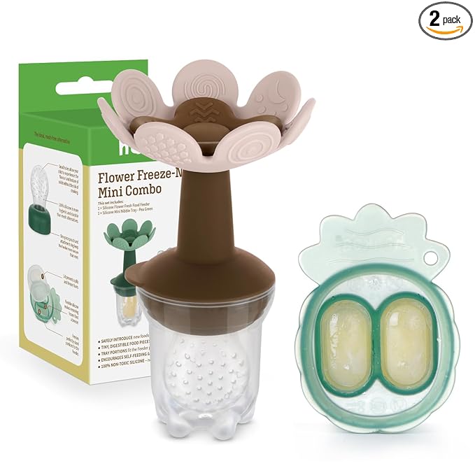 Haakaa Flower Baby Fresh Fruit Food Feeder with Mini Freezer Nibble Tray, Breastmilk Popsicle Mold for Baby Cooling Relief, Food Grade Silicone Baby Mesh Feeder for Infants 4M+ (Blush)