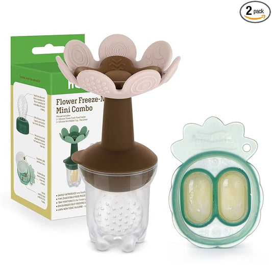 Haakaa Flower Baby Fresh Fruit Food Feeder with Mini Freezer Nibble Tray, Breastmilk Popsicle Mold for Baby Cooling Relief, Food Grade Silicone Baby Mesh Feeder for Infants 4M+ (Blush)