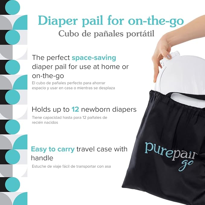 Go Portable Diaper Pail — White — Superior Odor Control with No Added Fragrance — Collapses for On-The-Go — Compact & Space-Saving