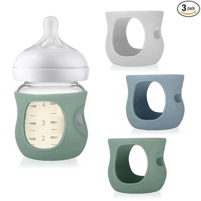 Juome Silicone Sleeves for Avent Natural Glass Baby Bottle - 3 Pack Anti Breakage Baby Bottles Holder, Compatible with Philips Avent Anti Colic Baby Bottles 4 oz