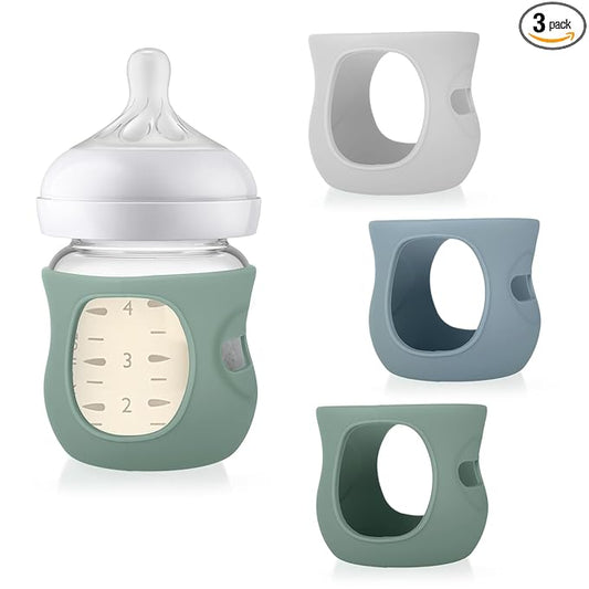 Juome Silicone Sleeves for Avent Natural Glass Baby Bottle - 3 Pack Anti Breakage Baby Bottles Holder, Compatible with Philips Avent Anti Colic Baby Bottles 4 oz