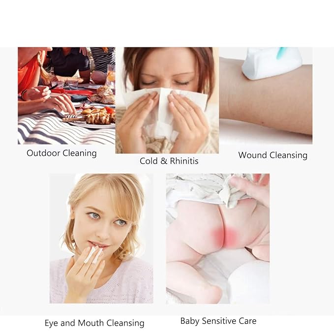 110ct- HUNWEY Saline Wipes Cleansing Face Eye Wound Aftercare Swabs Unscented for Baby Aldult Travel Individual Packet