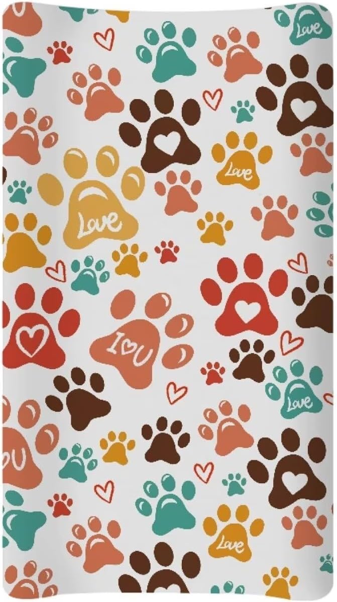 Colorful Dog Paw Changing Pad Cover Neutral Crib Cover Baby Changing Table Diaper Change Table Pads White FBreathable Changing Mat Sheet