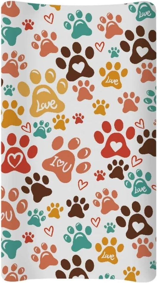 Colorful Dog Paw Changing Pad Cover Neutral Crib Cover Baby Changing Table Diaper Change Table Pads White FBreathable Changing Mat Sheet