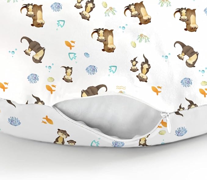 Cute Otters Family Baby Nursing Pillow Covers for Boy Girl Sea Otters Fishes Corals Conches Nursery Pillowcase for Breastfeeding Pillows Ocean Animals Soft Stretchy Slipcovers for Newborn Infant