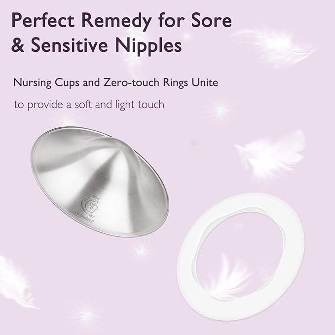 Boboduck 925 Silver Nipple Covers Breastfeeding - The Original Silver Nursing Cups - Protect and Soothe Sore Nipples - Silver Nipple Shield Guards with Soft Silicone Ring