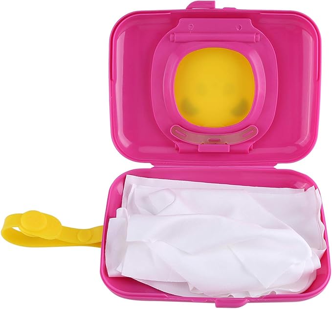Portable Baby Wipes Dispenser Holder Cute Wet Wipe Container Outdoor Travel Stroller Wet Wipes Box Reusable Tissue Case Dispenser for Home Office Cars (Rose red Box)