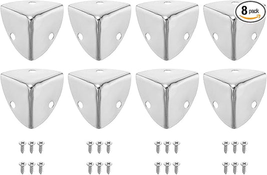 uxcell 8 Pcs Decorative Box Corner Cover, 23mm Metal Edge Guard, Furniture Corner Edges Protector with Screws, Silver