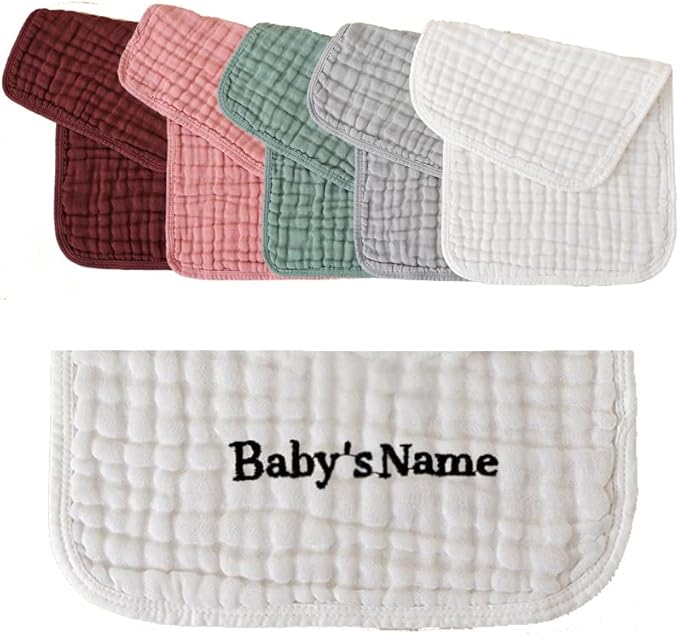 Personalized Muslin Burp Cloths 100% Cotton Baby Washcloths for Boy Girl Baby Essentials 6 Layers Extra Absorbent and Soft Baby Rags for Newborn Registry (20" X10")