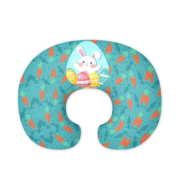 Rabbit Carrot Eggs Breastfeeding Pillow Slipcover for Baby Boys & Girls Lightweight Breathable Nursing Pillow Support Cover with Hidden Zipper for Easter Decor