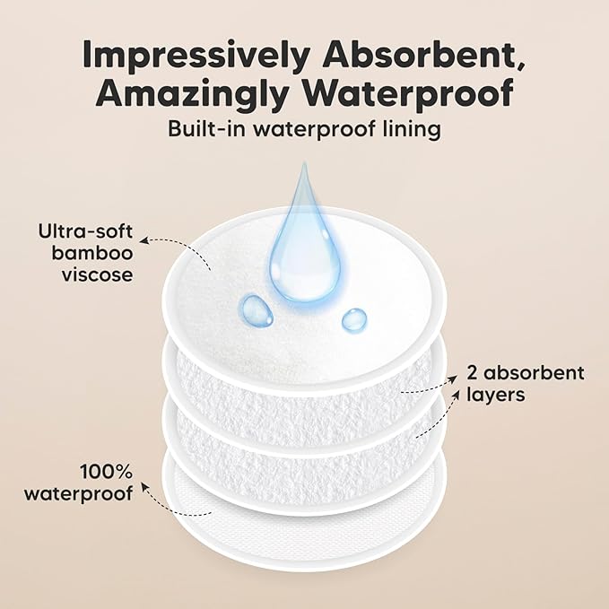 14-Pack Reusable Nursing Pads for Breastfeeding - Soft & Absorbent 4-Layers Washable Breast Pads for Leaking Milk, Viscose from Bamboo Breastfeeding Essentials, Nipple Covers (Soft White, XL5.5")