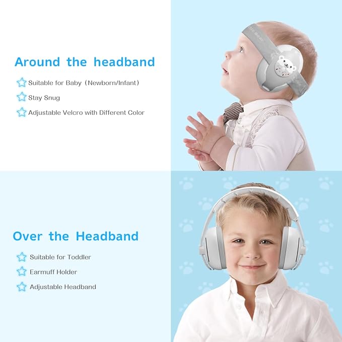 Baby Ear Muffs, 2-in-1 Baby Noise Canceling Headphone, Hearing Protection for Babies 0-48 Months, Adjustable Headband