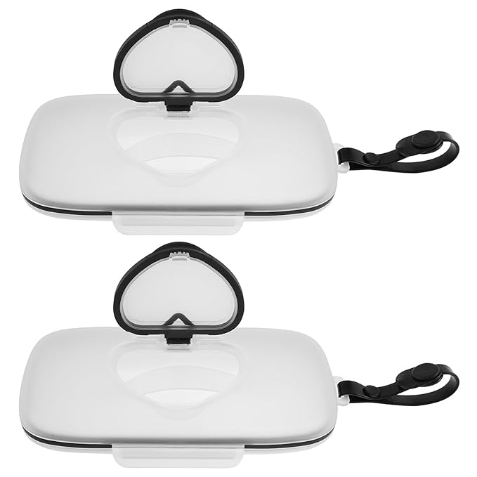 2Pcs Baby Wipes Dispenser, Portable Reusable Wipes Holder, Wipes Case with Sealing Design Lids, Travel Wet Wipe Pouch, Wipe Container Box for Baby Adult Bathroom Travel, Hanging Wipe Holder for Baby