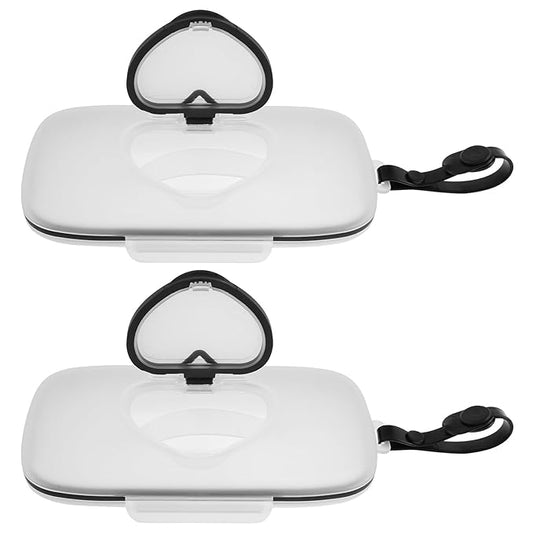 2Pcs Baby Wipes Dispenser, Portable Reusable Wipes Holder, Wipes Case with Sealing Design Lids, Travel Wet Wipe Pouch, Wipe Container Box for Baby Adult Bathroom Travel, Hanging Wipe Holder for Baby