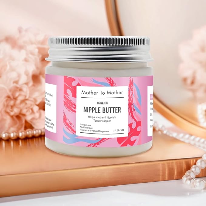Organic Nipple Butter Breastfeeding Cream by Mother To Mother | Lanolin-Free, Safe for Nursing & Dry Skin, Non-GMO Project Verified, 2 FL oz, White, 2 Ounce