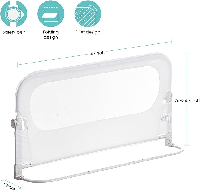 NUTIKAS Baby Bed Rail Guard for Toddlers -46" Toddler Bed Rails for Twin, Full, Queen, King Bunk Size Bed Swing Down Bedrail Extral Tall Child Safety Side Railing Guards for Kids