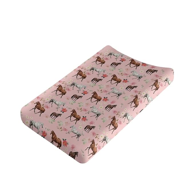 Horse Changing Pad Cover for Baby Pink Comfy Diaper Pad Covers for Changing Table 16x32 Inch Washable Cradle Mattress Sheets Gift for Holiday