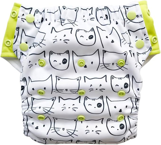 EcoAble Reusable Potty Training Diaper with Insert, Daytime Pull-on Cloth Training Pants for Toddlers and Big Kids (Size 2, White Kitty)