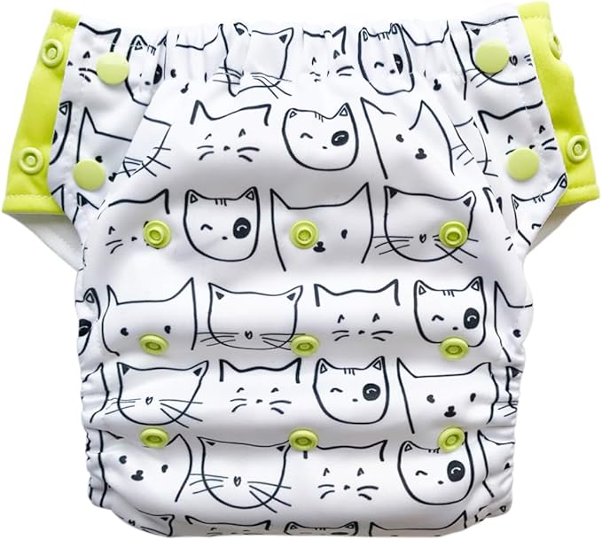 EcoAble Reusable Potty Training Diaper with Insert, Daytime Pull-on Cloth Training Pants for Toddlers and Big Kids (Size 3, White Kitty)